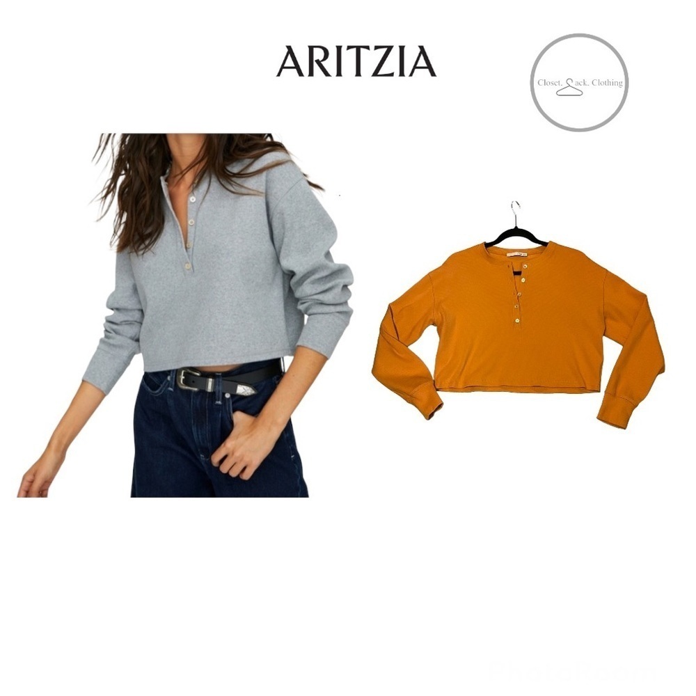 Aritzia Wilfred Free Mavis T-Shirt Ribbed Long-Sleeve Henley Orange Size Small